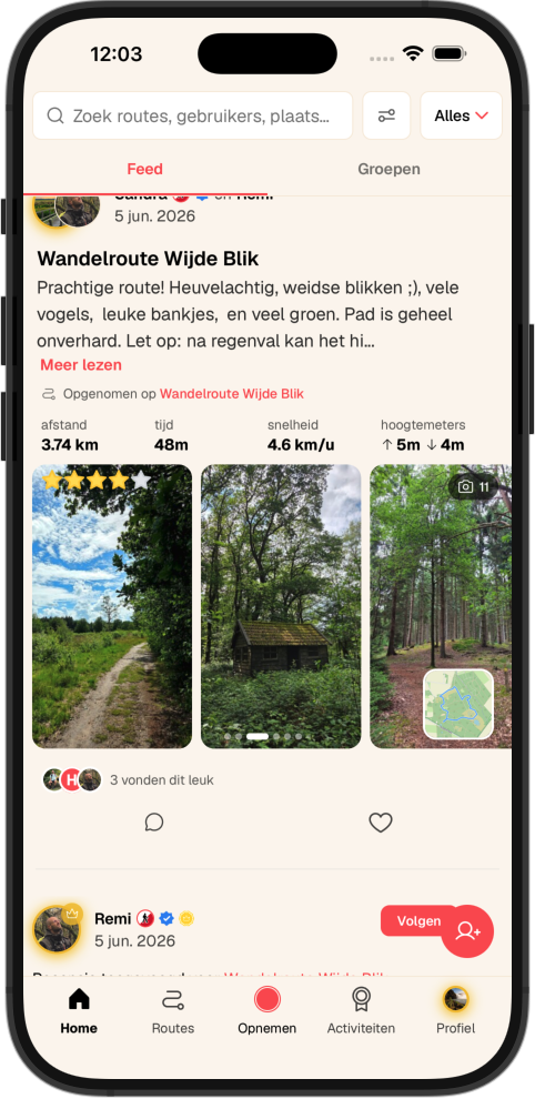 Wandelactiviteiten delen in de feed van de app