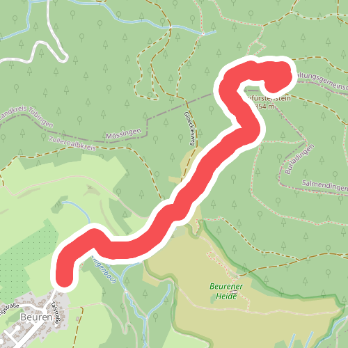 Äußerer Zugangsweg - Hechingen - Greutberg - Beuren - Wegkreuzung am Dreifürstenstein