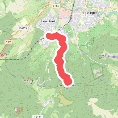 Zugangsweg - Mössingen - Weg-2 - Bahnhof Belsen - Dreifürstenstein