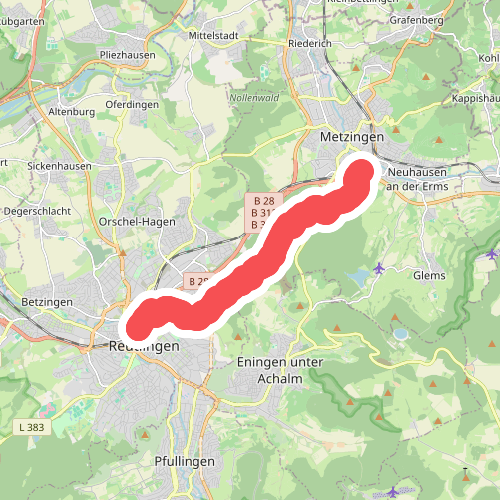 blaue Gabel Reutlingen Bhf - Maienwald - Bongertwasen - Metzingen