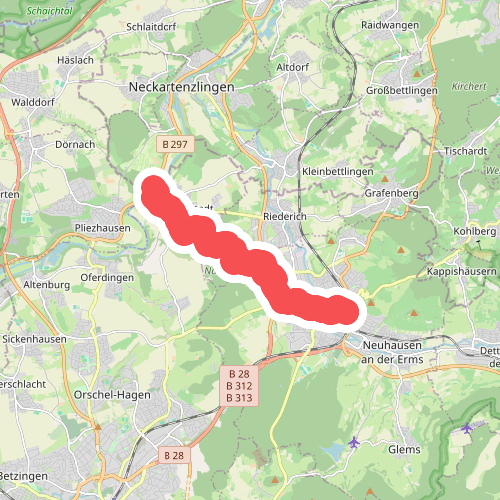 blaues Minus Metzingen Bhf - Mittelstadt - Walddorf - Altenriet - Pliezhausen