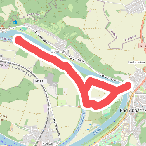 K3 Kurpark, Donaupromenade, Fußgängerbrücke, Schleuse BA und zurück