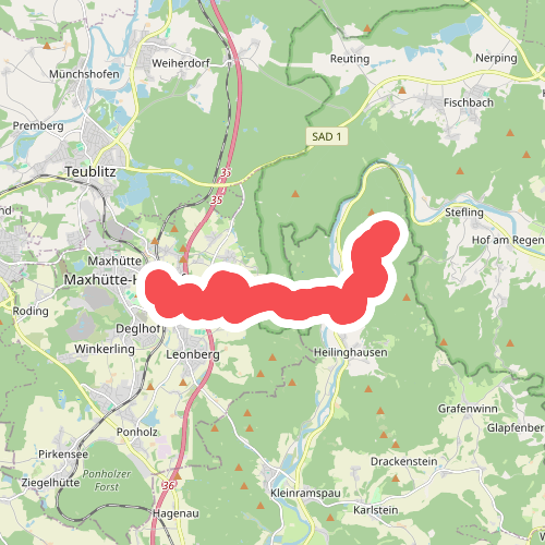 O 46 Bahnhof Maxhütte-Haidhof - Knotenpunkt Geilenberg (Rotes Rechteck)