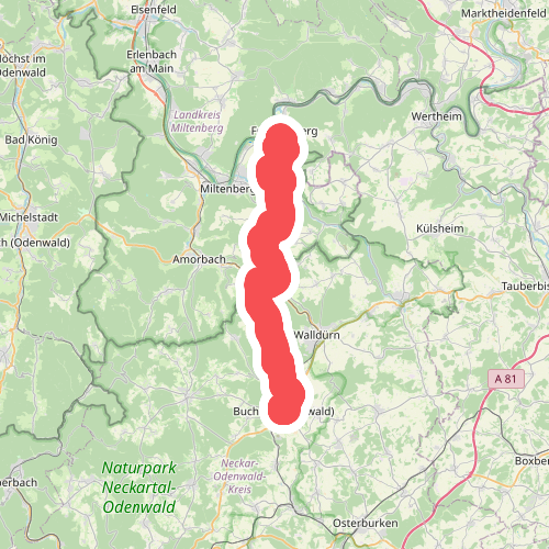 Odenwaldklub HW 39, rotes Dreieck Spitze unten, Freudenberg (Main) - Gottersdorf - Buchen