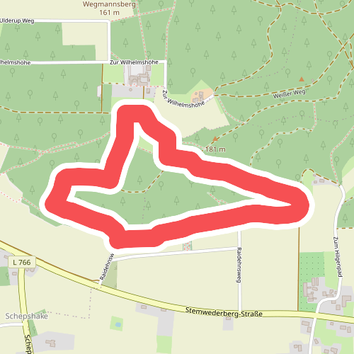 Gelb gestrichelte Route- Stemweder Berg