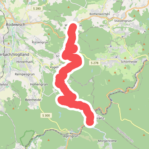 grün mit Vogtland-Panorama-Weg Morgenröte-Rautenkranze-Waldpark Grünheide-
