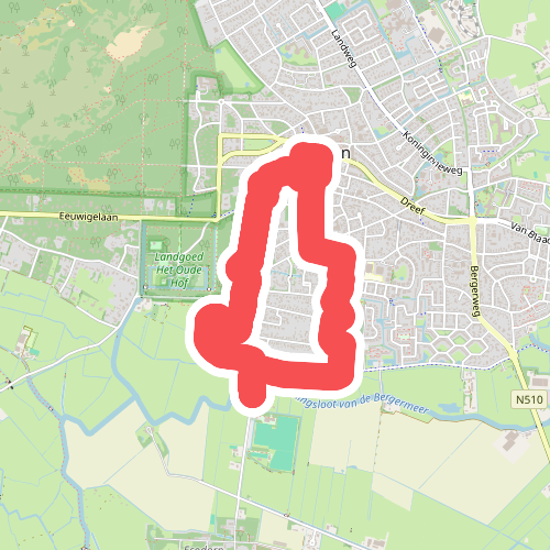 Rode route vanaf startpunt Groeneweg