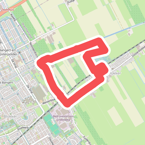 Drachterveldroute (blauw) vanaf startpunt Molen de Krijgsman