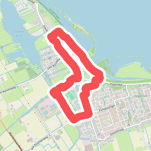 Onderdijkroute (blauw) vanaf startpunt Onderdijk