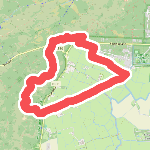 Paarse route vanaf startpunt Uilenvangersweg