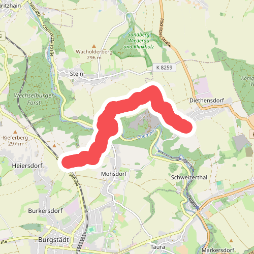Ww Diethensdorf-Mohsdorf-Anschl. an Ww roter Strich, weißer Grund