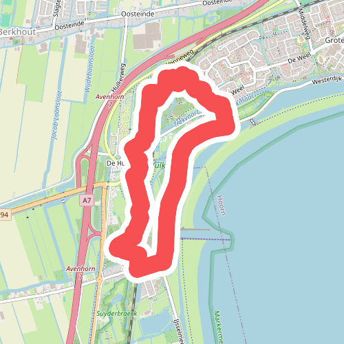 Hoornse Hoproute (blauw) vanaf startpunt Scharwoude