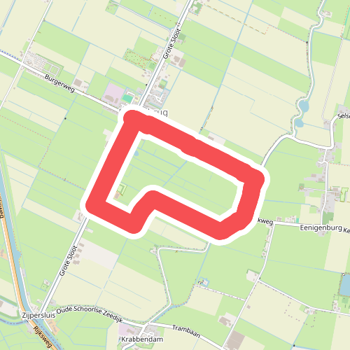 Rode route vanaf startpunt Burgerbrug