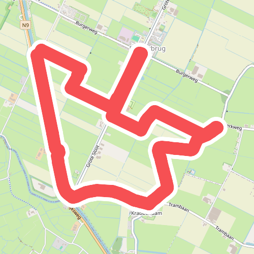 Blauwe route vanaf startpunt Burgerbrug