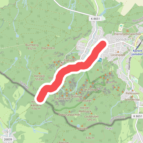 Jonsdorf - Grenze CZ (grüner Strich)