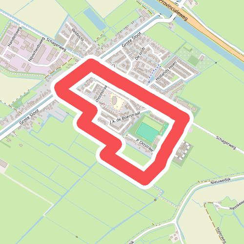 Rode route vanaf startpunt Schagerbrug