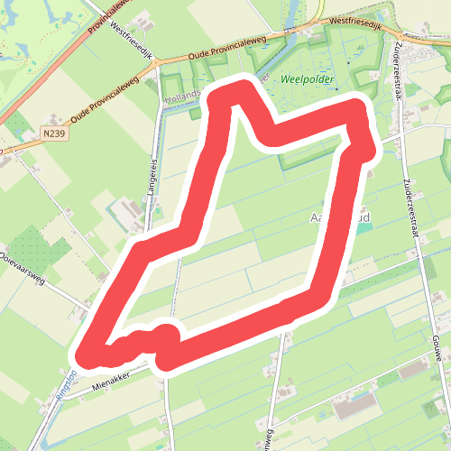Koningspadroute (oranje) vanaf startpunt Aartswoud