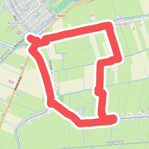 Beschootroute (oranje) vanaf startpunt Avenhorn - De Goorn