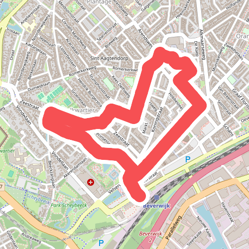 Oranje route vanaf startpunt Beverwijk Station