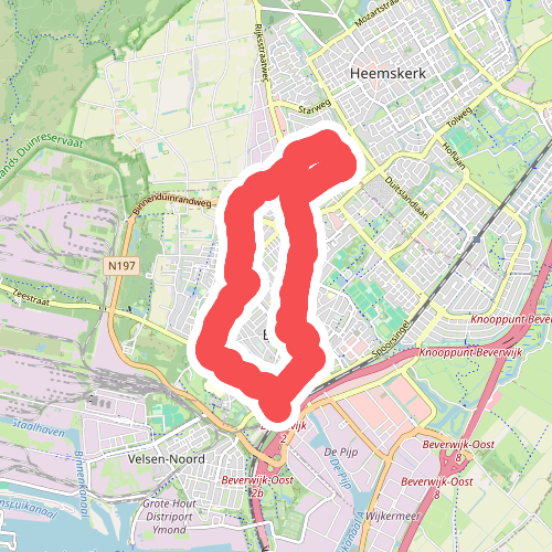 Gele route vanaf startpunt Beverwijk Station