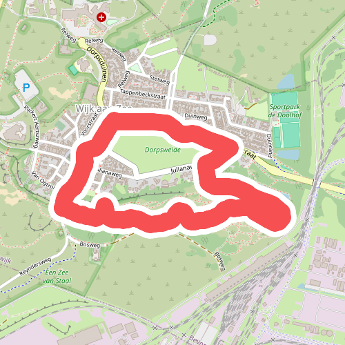 Paarse route vanaf startpunt Wijk aan Zee