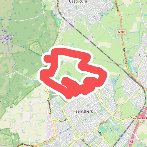 Rode route vanaf startpunt Berkenbos