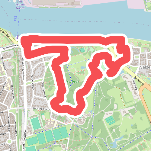 Paarse route vanaf startpunt Pontplein 