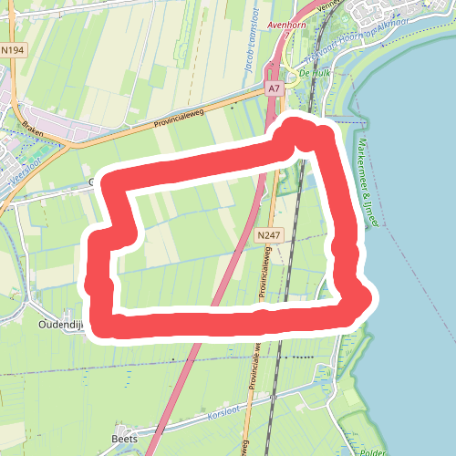 Grosthuizenroute (groen) vanaf startpunt Scharwoude