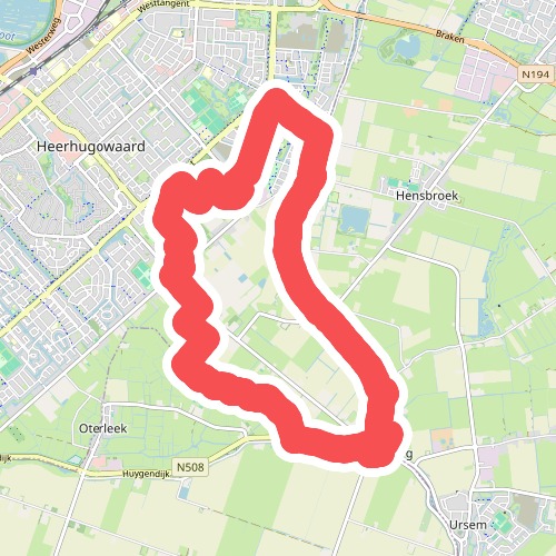 Paarse route vanaf startpunt 't Kruis