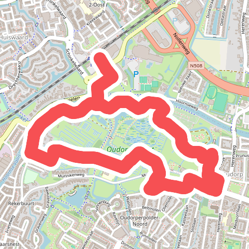 Rode route vanaf startpunt Alkmaar Noord Station