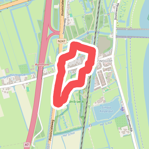 Ommetje Suyderbraeck (oranje) vanaf startpunt Scharwoude