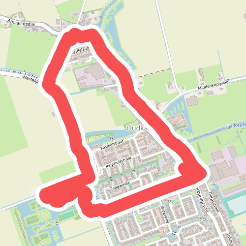 Rode route vanaf startpunt Oudkarspel