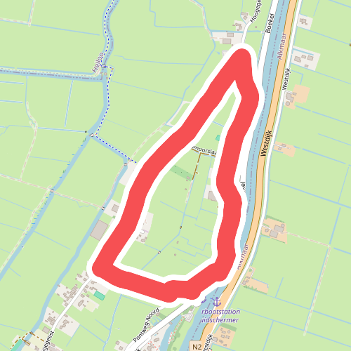 Paarse route vanaf startpunt Uiterdam