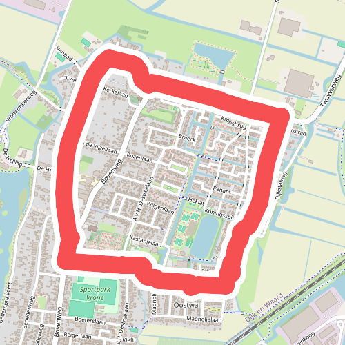 Rode route vanaf startpunt Sint Pancras