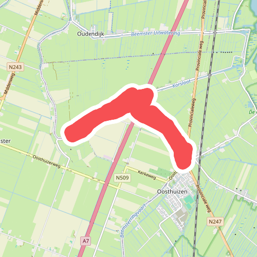 Groene route vanaf startpunt Oosthuizen