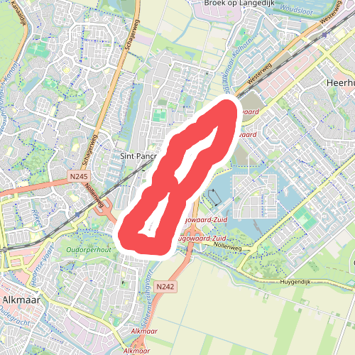 Paarse route vanaf startpunt Nollenstrook