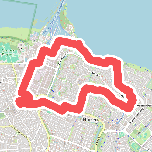 Huizermaatroute (oranje pijlen)