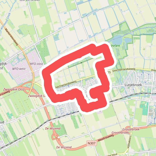 Kadijkroute (oranje) vanaf startpunt Tolweg