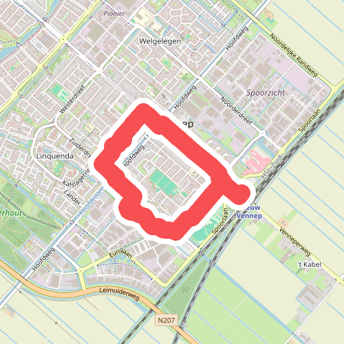 Centrum-Oostroute (rood) 